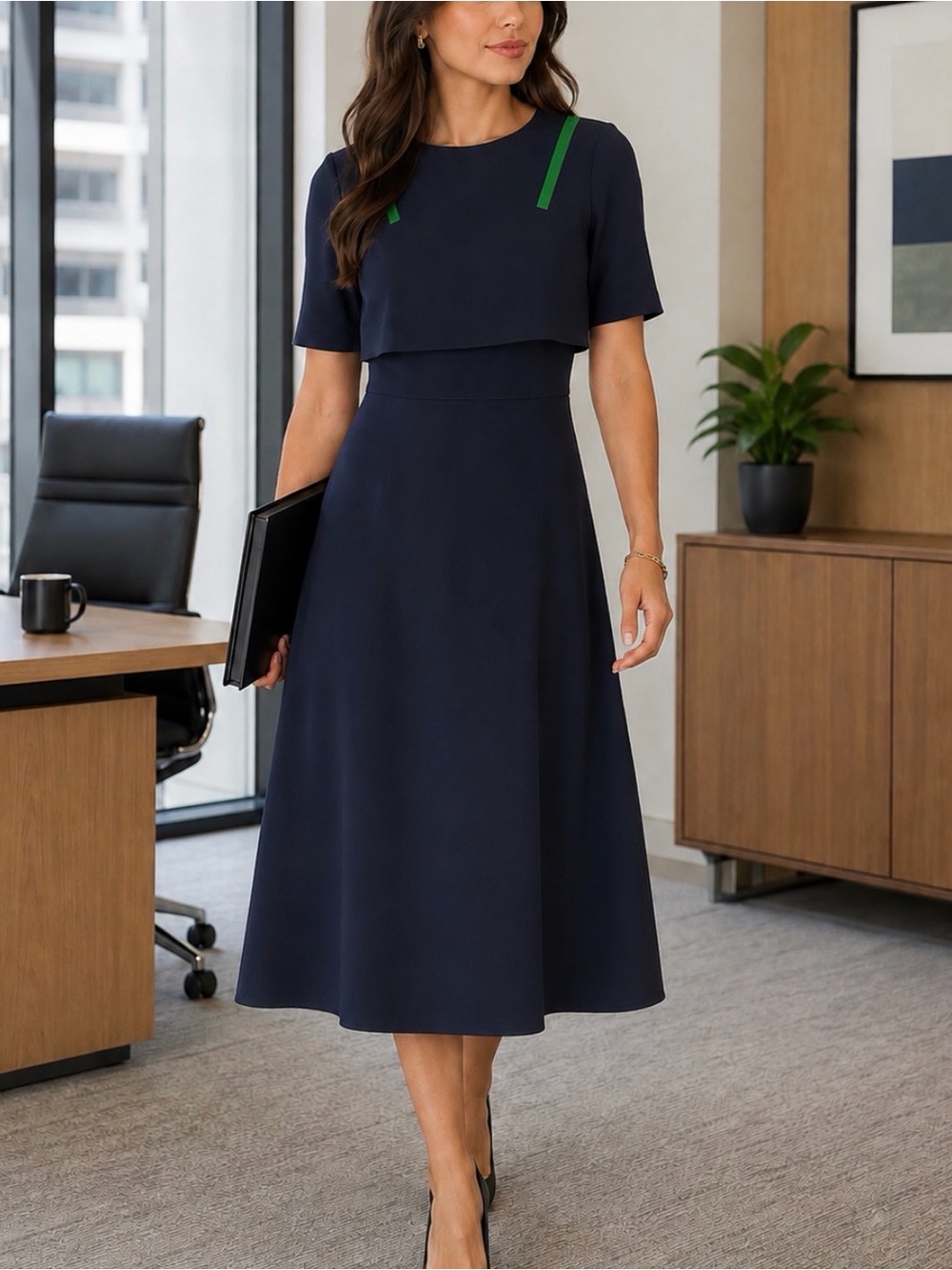 The Fold London Dress Navy 6 Clever Crepe Career Elegant Office Wear